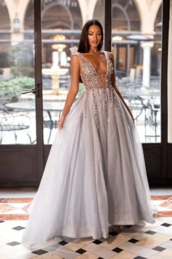 Yolanda Beaded Tulle Gown - Silver -Alamour Sale Store 102 f9c73b55 330e 44f9 b9d6 7c1bb5842959