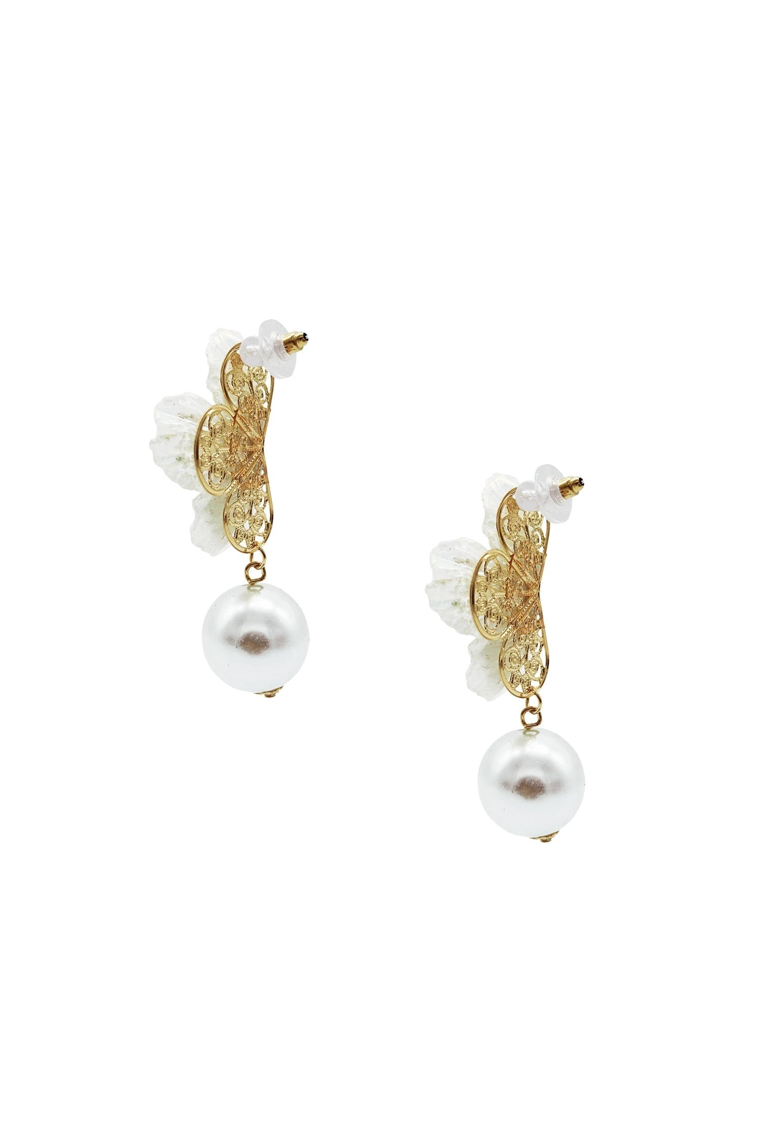 Averie White Flower Pearl Earrings 2 Averie White Flower Pearl Earrings - Image 2