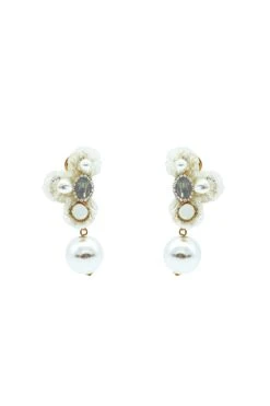 Averie White Flower Pearl Earrings