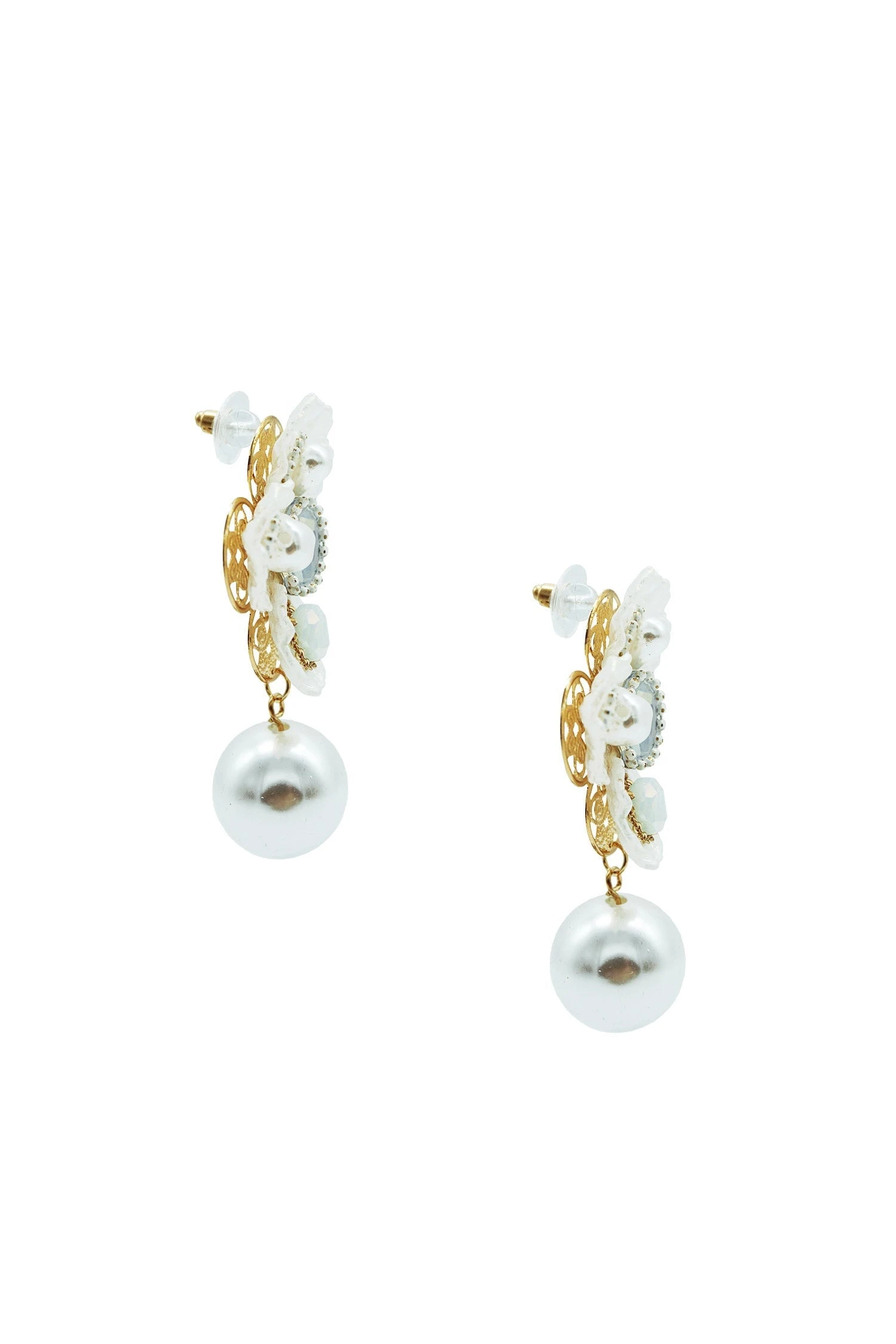 Averie White Flower Pearl Earrings 3 Averie White Flower Pearl Earrings - Image 3